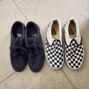 VANS Set - Woman's 8 - All Black and Checkered Slip On Sneakers